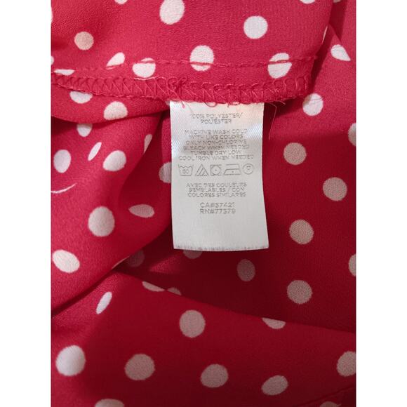 ANN‎ TAYLOR Classic Dressy Career Blouse Top Large Pockets Red Beige Polka Dots - Picture 5 of 9